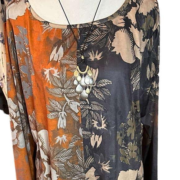 865. Simply Aster by Firmiana 3/4 sleeve Brown & slate Tunic dress 1X - Picture 2 of 8